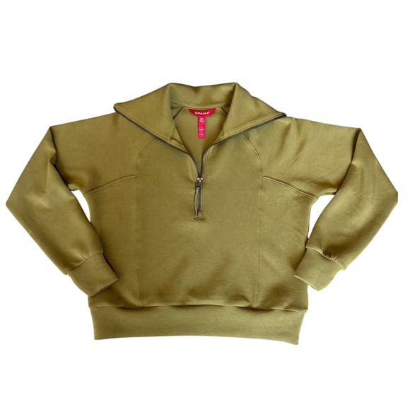 SPANX Tops - Spanx AirEssentials Half Zip Pullover Olive Green Sweatshirt XS 49202R